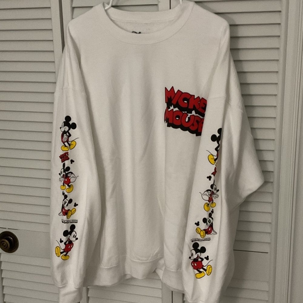 Disney Mickey Mouse Graphic White Crewneck Sweater